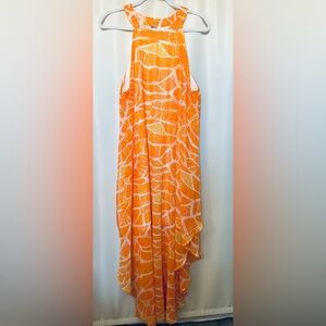 “it’s” Summer Maxi Dress -sz. 1X, Flowing, sheer, cool, light Tangerine orange